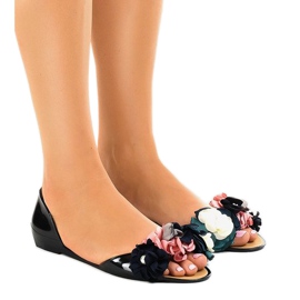 Sandales meliski noires à fleurs AE20 le noir