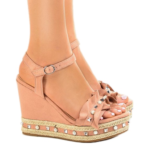Sandales compensées roses avec perles 2445 Sandales compensées roses avec perles 2445