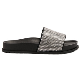 Bestelle Pantoufles En Caoutchouc Avec Cubic Zirconia noir