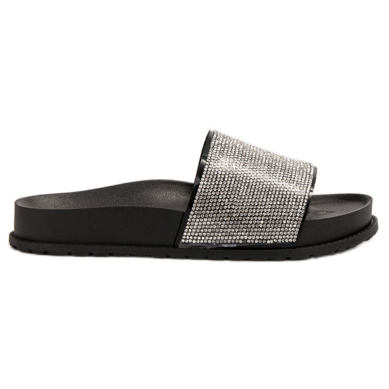 Bestelle Pantoufles En Caoutchouc Avec Cubic Zirconia le noir