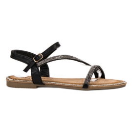 SHELOVET Sandales classiques avec zircone cubique le noir