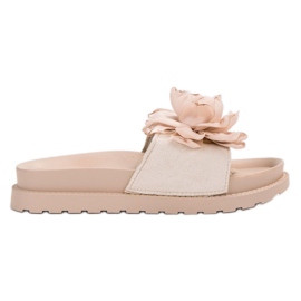 Queen Vivi Pantoufles En Daim Avec Fleurs brun