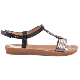 SHELOVET Sandales à fermeture boucle noir gris
