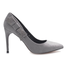 Escarpins gris à nœud bordeaux Escarpins gris à nœud bordeaux