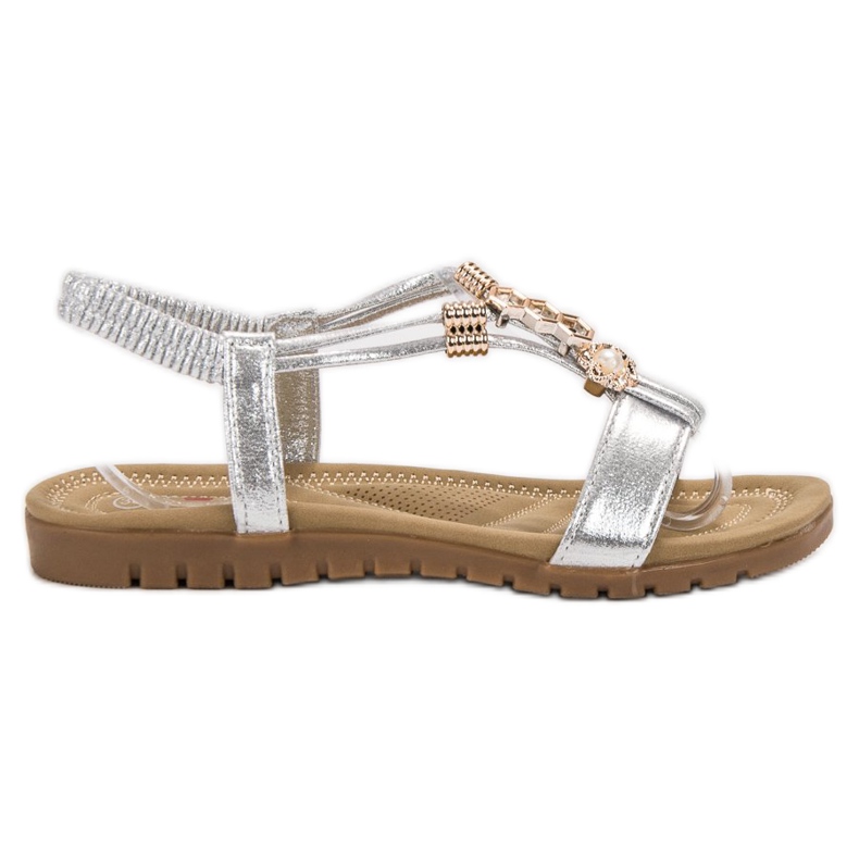 Top Shoes Sandales ornées d'argent gris