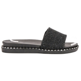 SHELOVET Pantoufles En Caoutchouc Avec Cubic Zirconia le noir