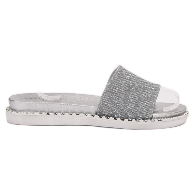SHELOVET Pantoufles En Caoutchouc Avec Cubic Zirconia gris
