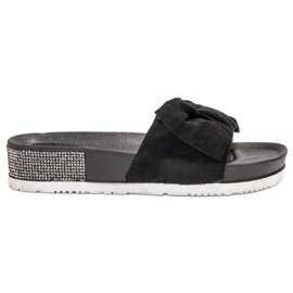 SHELOVET Pantoufles En Daim Avec Oxyde De Zirconium le noir