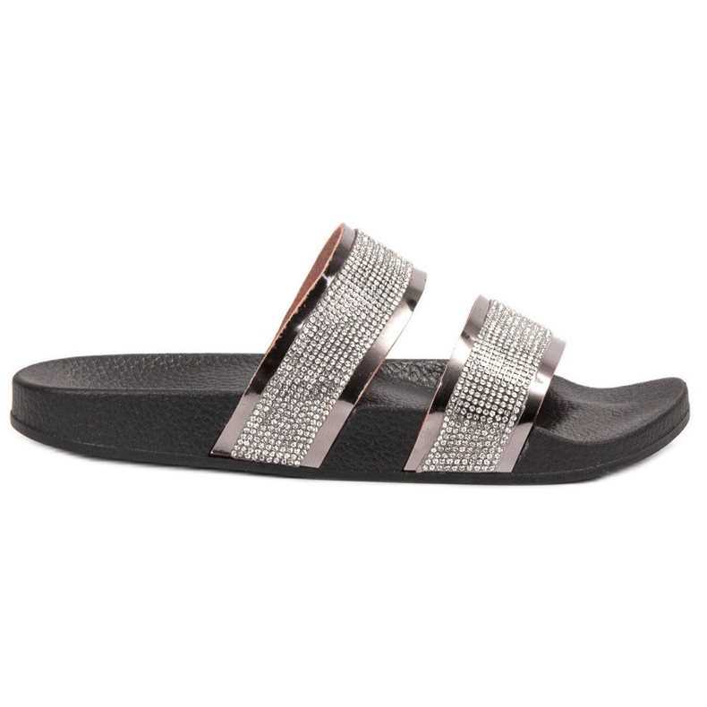 Ideal Shoes Pantoufles Pour Femmes Avec Cubic Zirconia gris