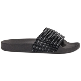 Bestelle Pantoufles En Caoutchouc Avec Perles le noir