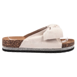 SHELOVET Pantoufles En Daim Avec Cristaux beige