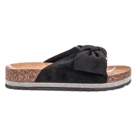 SHELOVET Pantoufles En Daim Avec Cristaux le noir