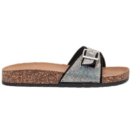 Marquiz Pantoufles Brillantes Avec Boucle le noir