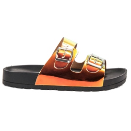 Ideal Shoes Pantoufles Holo Boucle jaune