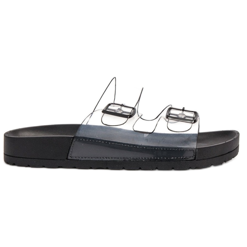 Ideal Shoes Pantoufles Transparentes Avec Une Boucle le noir