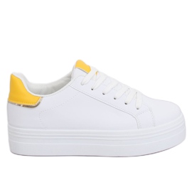 Baskets à semelles hautes blanches et jaunes B0-31 BLANC / JAUNE