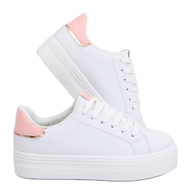 Sneakers sur semelle haute blanche et rose B0-31 BLANC / ROSE
