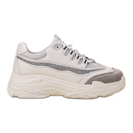 SHELOVET Baskets à paillettes blanc gris