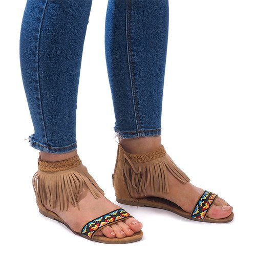 Sandales Boho 3-2 en daim camel beige