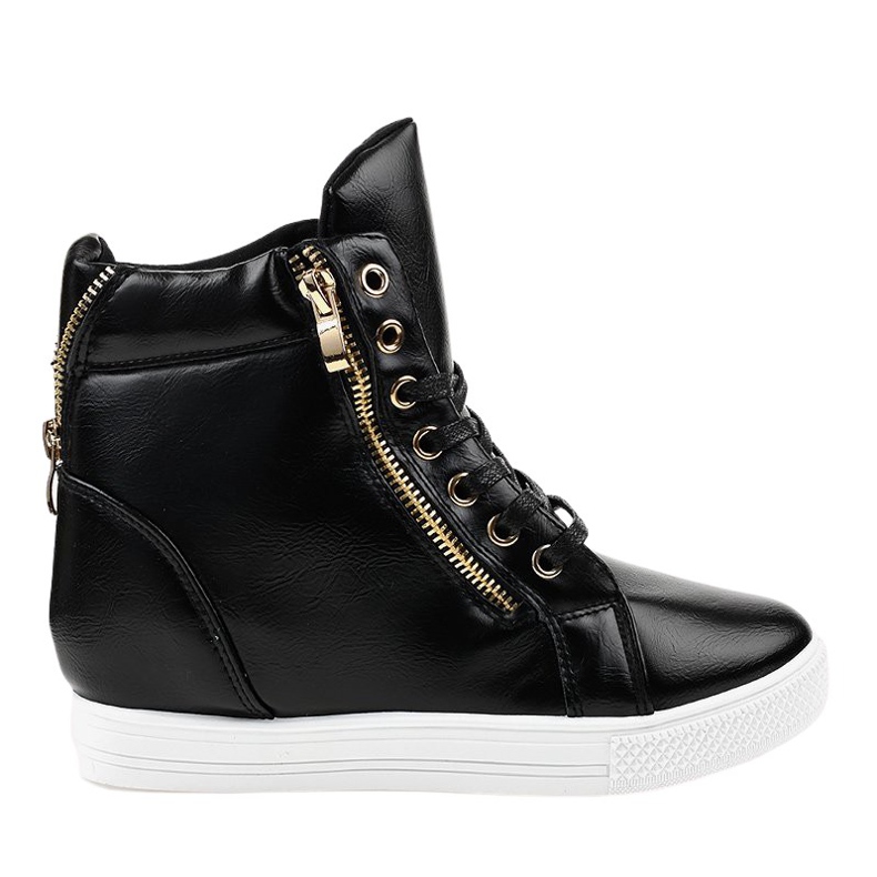 Baskets noires à talon compensé avec une fermeture éclair dorée DD477-1 le noir