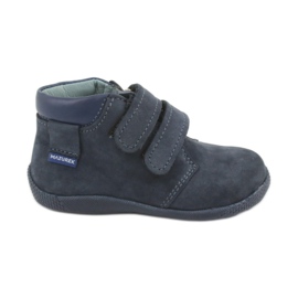 Garçons en cuir Mazurek avec velcro 341 bleu marine
