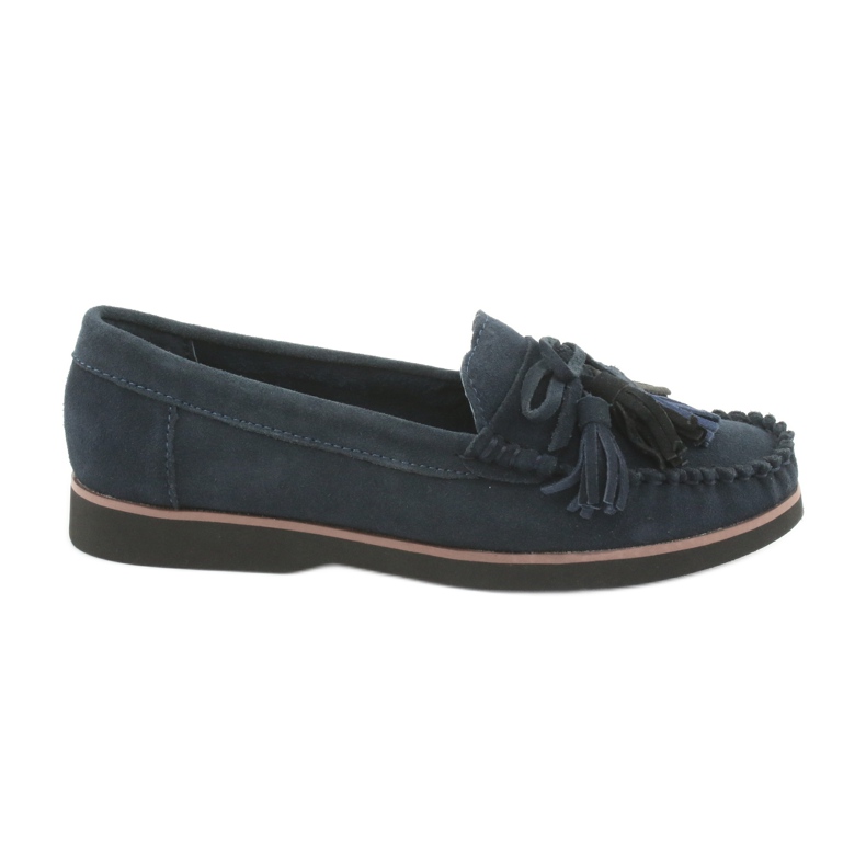 Filippo Mocassins En Cuir À Franges bleu marin