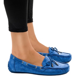 Ballerines mocassins bleus à nœud F03-3