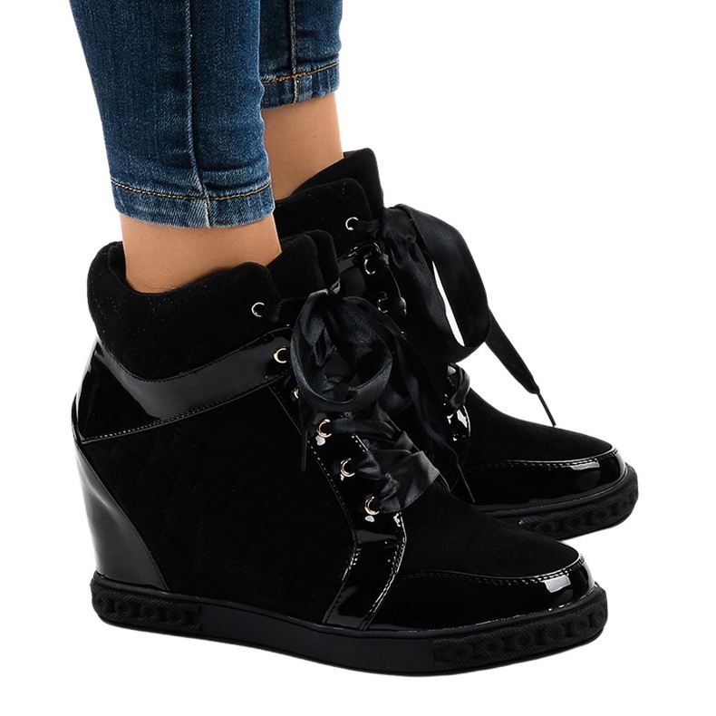 Baskets compensées noires à la mode KLS-109-3 le noir
