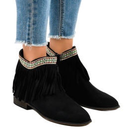 Bottines slip-on en daim noir à franges 99-136 le noir