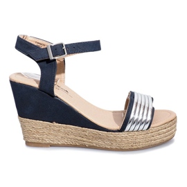 Sandales noires sur un délicat talon compensé Glam Shine bleu marine