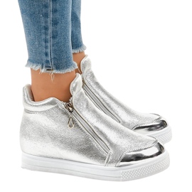 Baskets compensées argentées avec fermetures éclair R51-3 gris