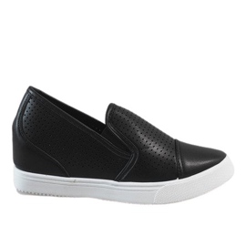 Baskets compensées noires ajourées DD441-1 le noir