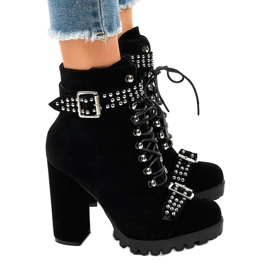 Bottines en daim noir sur le poteau LS5071 le noir