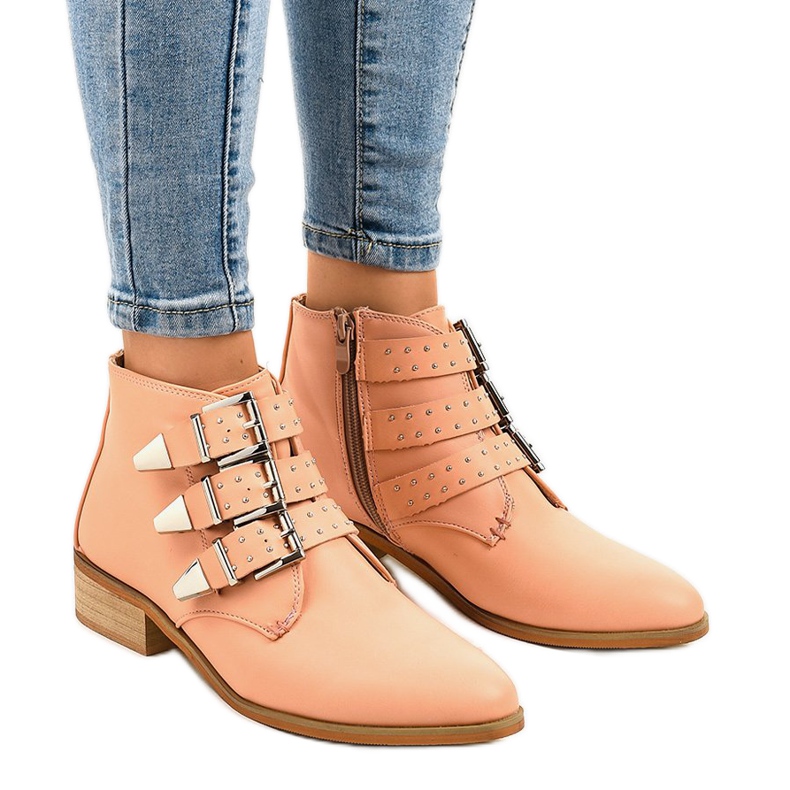 Bottes roses avec boucle de fermeture à glissière A-263