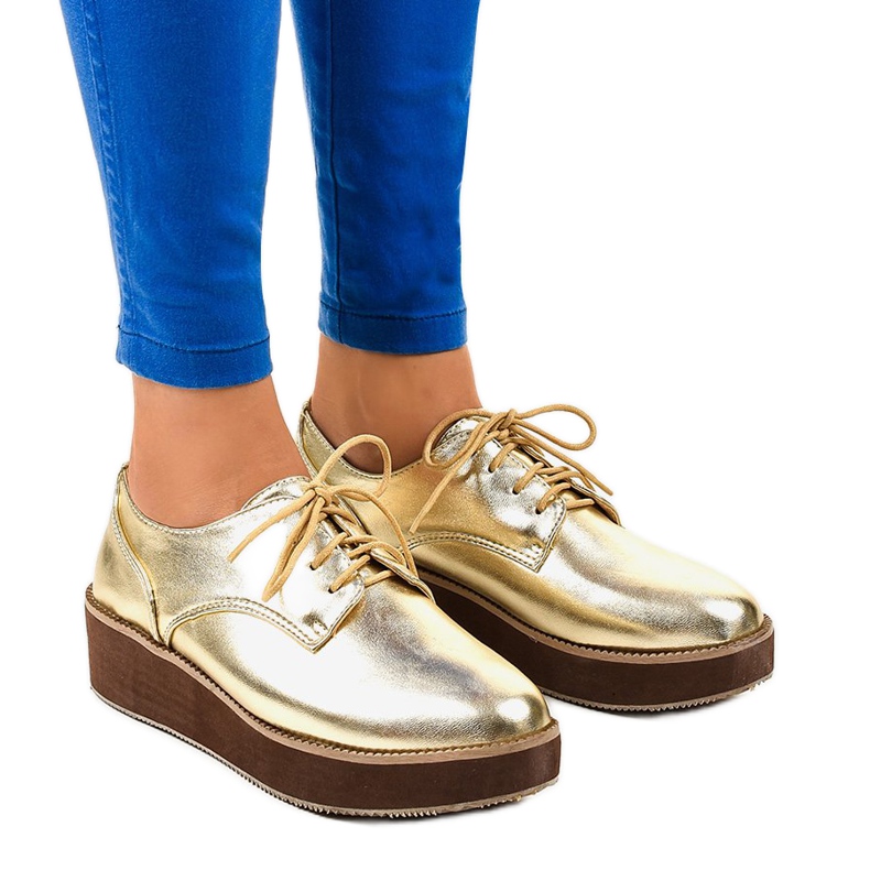 Chaussures à lacets élégantes dorées 2017-1 d'or