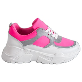 Ideal Shoes Chaussures de sport fluo blanc rose multicolore