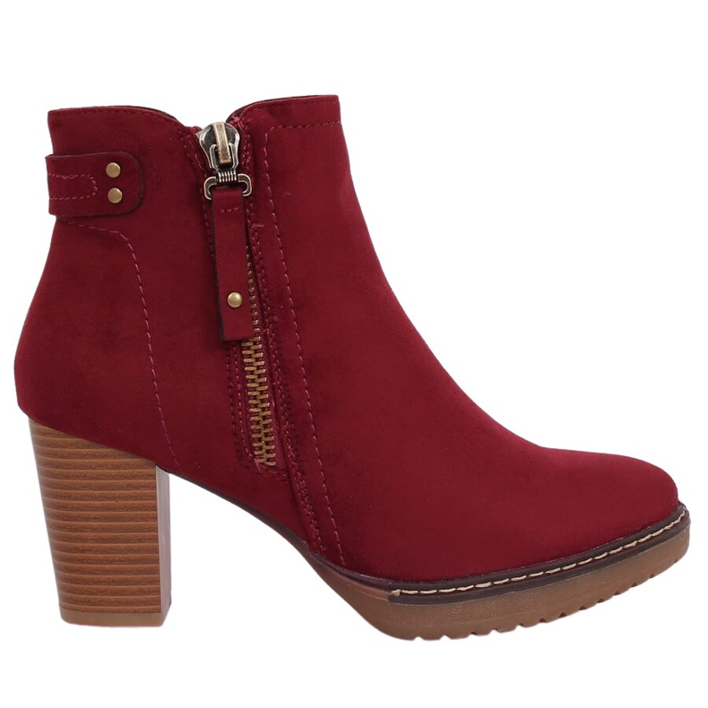 Bottines à talons en daim marron 8B856 Wine rouge