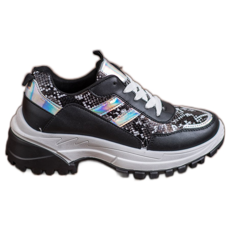 SHELOVET Baskets noires à imprimé serpent le noir