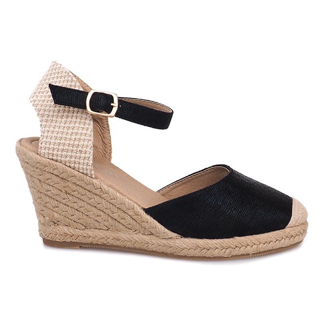 Sandales Compensées Espadrilles Bottes A198-3 Noir le noir