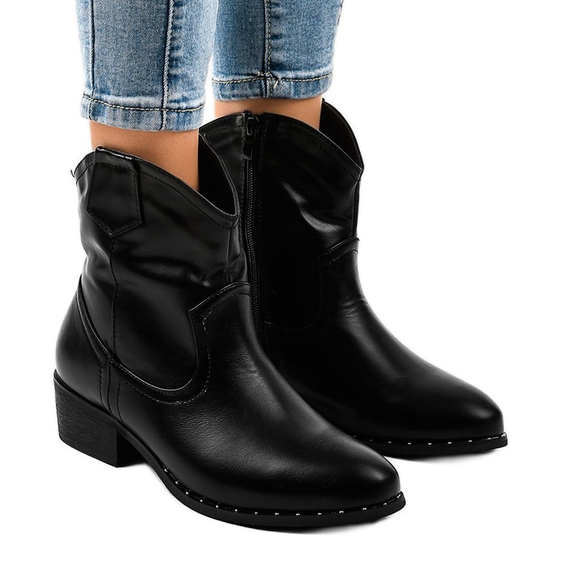 Bottines noires avec une fermeture éclair L893-2 le noir