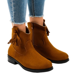 Boots plates femme camel à franges YS476 brun