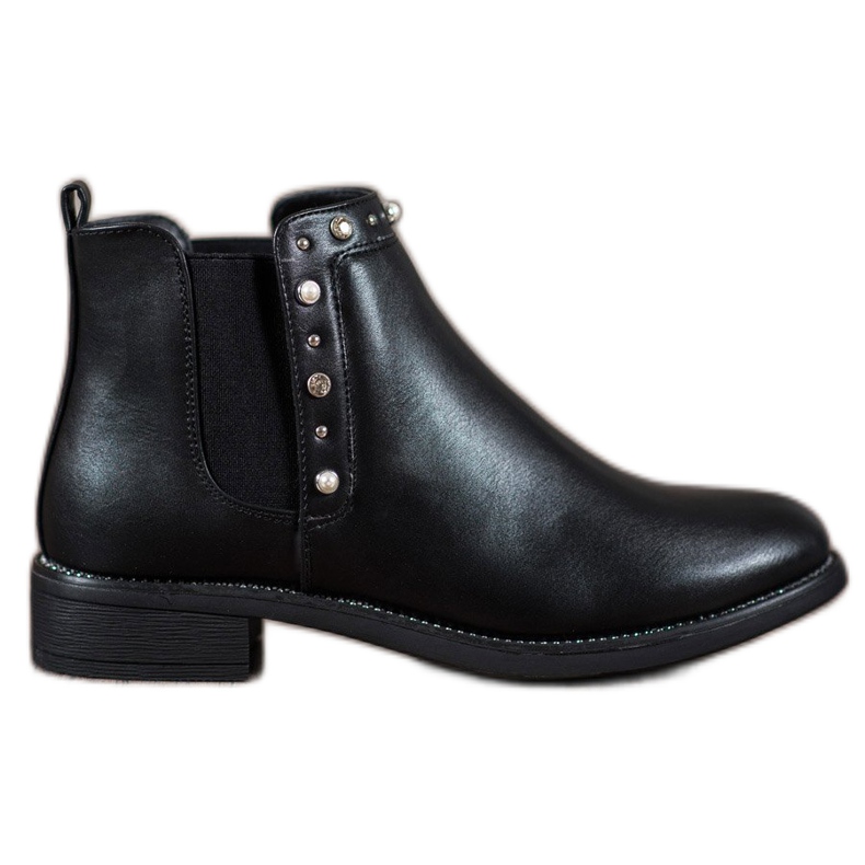 SDS Bottines Noires Avec Perles le noir