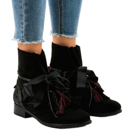 Bottines plates noires à franges A-226 le noir