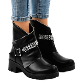 Bottes noires pour femmes décorées avec A-337 le noir Bottes noires pour femmes décorées avec A-337 le noir