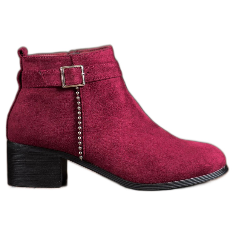 SHELOVET Bottines à talons en daim rouge
