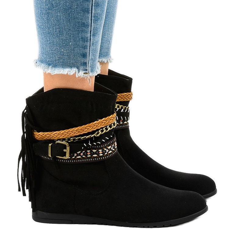 Boots en daim noir à franges T88 le noir