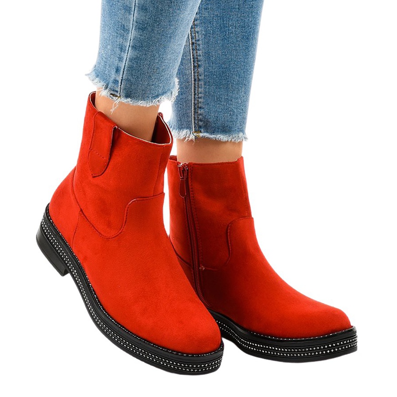 Bottines en daim rouge CH1812-2