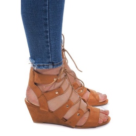 Sandales Compensées à Lacets LL-115 Camel brun