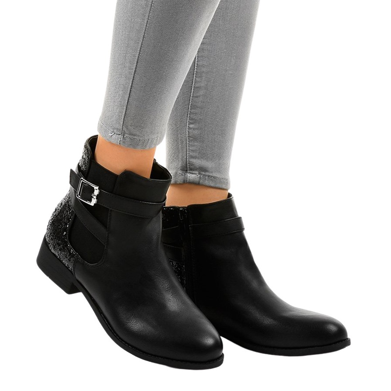 Bottines plates noires à élastique et sequins C298-1 le noir
