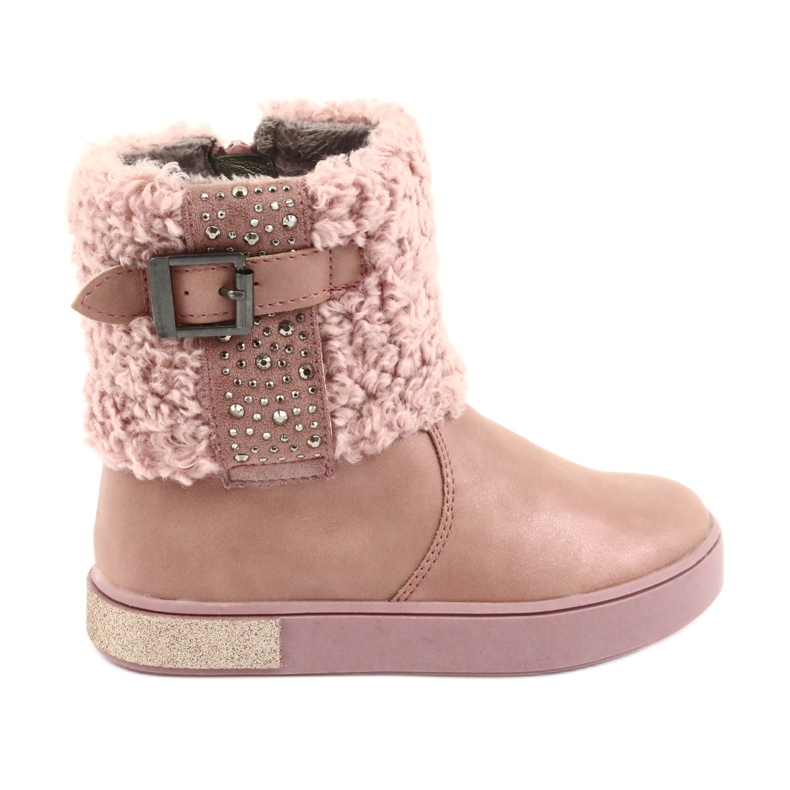 American Club Bottes avec fourrure avec fermeture éclair rose